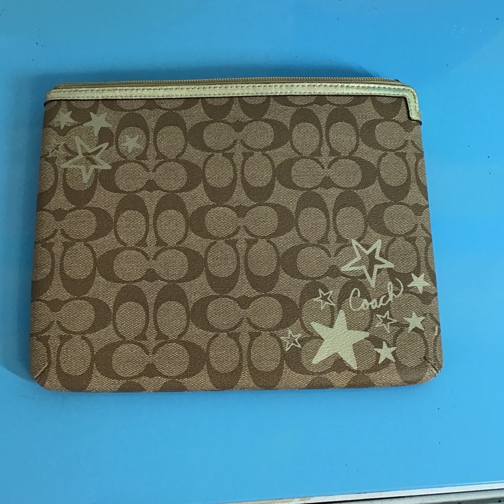 Coach Brown Signature Star Zip Pouch with Tan Trim